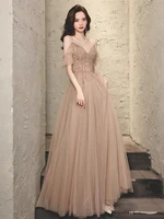 elegant prom dresses v neck spaghetti strap exquisite sequins beading long a line 2022 tulle wedding ceremony evening gowns new