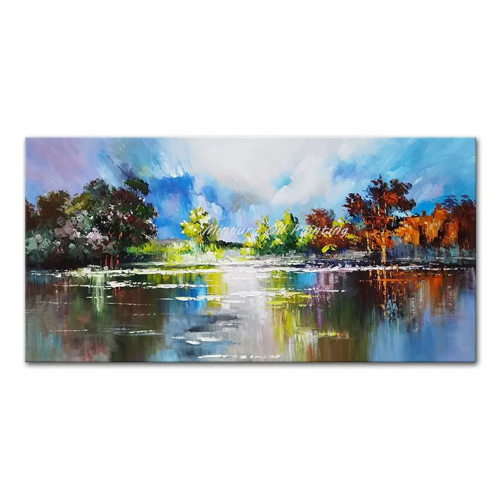 

Mintura Handmade Handpainted Oil Paintings On Canvas Large Size The Beautiful Lake View Hotel Decoration Artwork Modern Wall Art