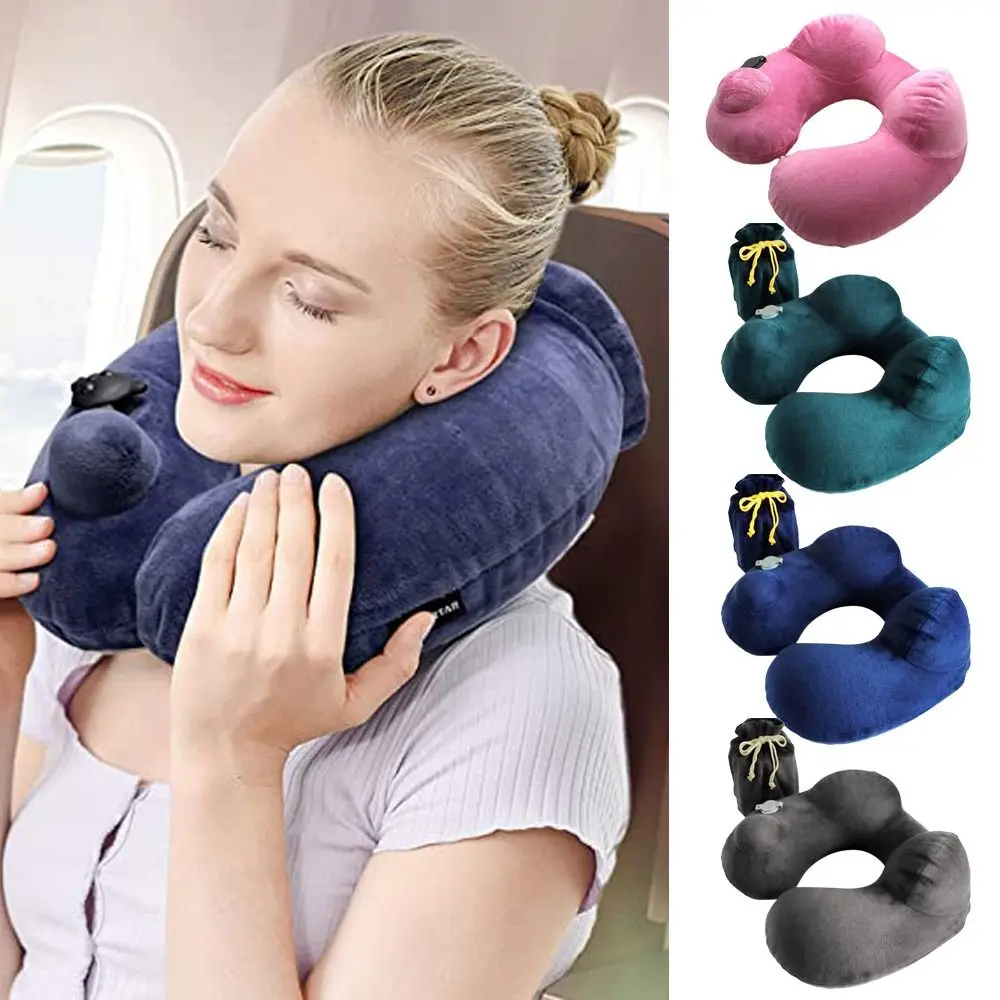 

Pillow PVC Inflatable U-Shaped Pillow Travel Sleeping Neck Protection Travelling Inflatable Pillow Crystal Velvet