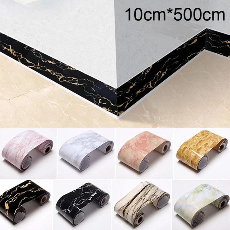

500x10cm Self-adhesive Baseboard Living Room Bedroom Window Sill Floor Decorative PVC Waterproof Floor Tile Wallpaper Borders