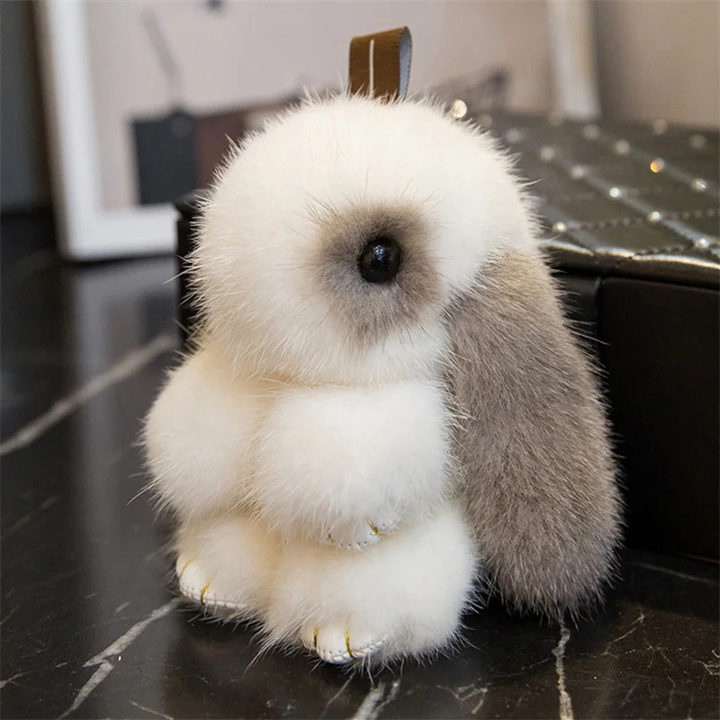 

Women's New Luxury Pendant Mink Fur Cute Rabbit Key Ring Plush Pendant Girl Charm Plush Car Accessories Gold Plated Pendant