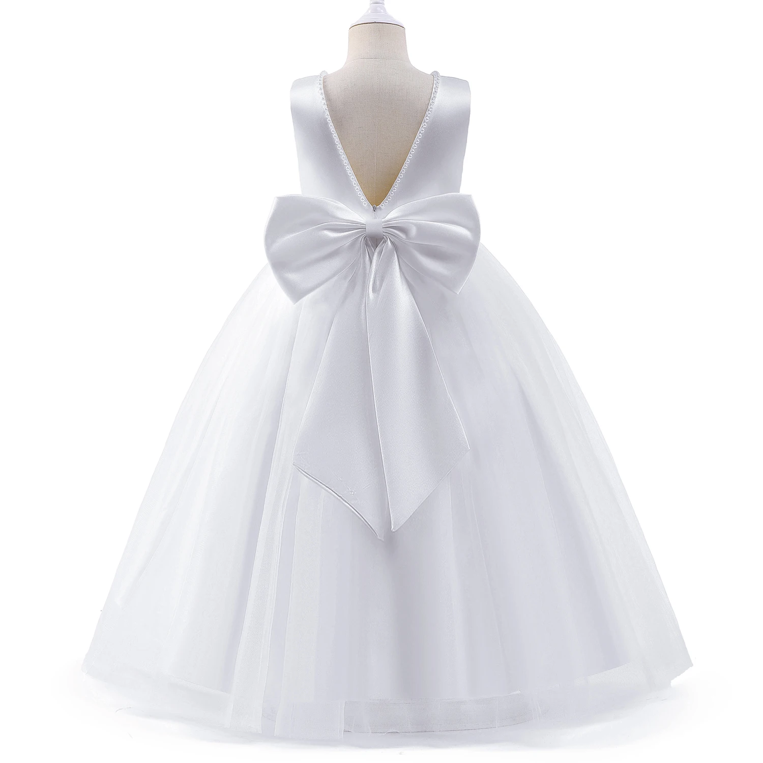 

Girl White First Communion Princess Gown Girls Big Bow Gala Party Dress Children Formal Birthday Costume Kids Pageant Long Robe