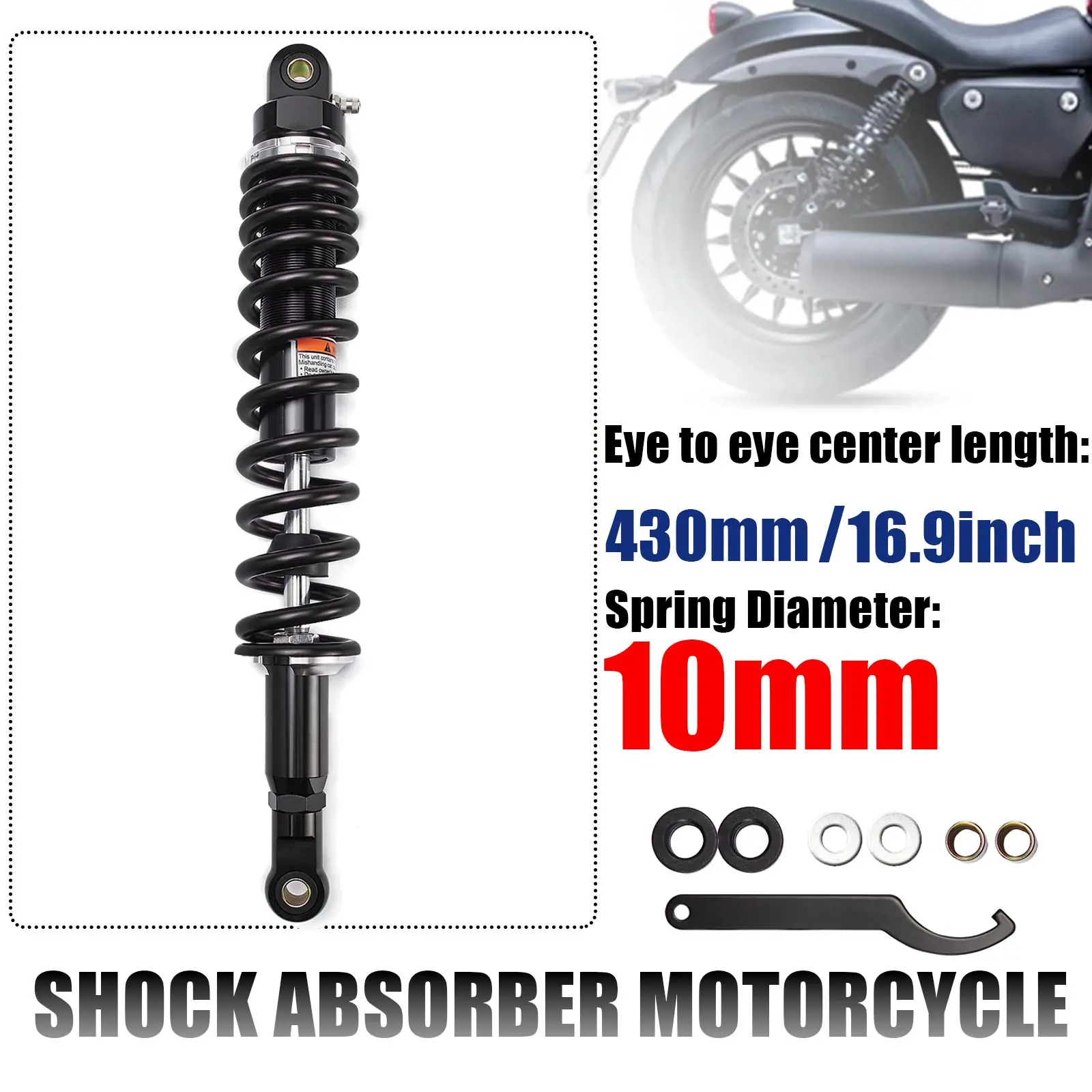 

430mm 16.9" Spring 10mm Rear Motorcycle Shock Absorber Suspension Motor Scooter ATV Quad Dirt Bike 320lb 150KG 1piece