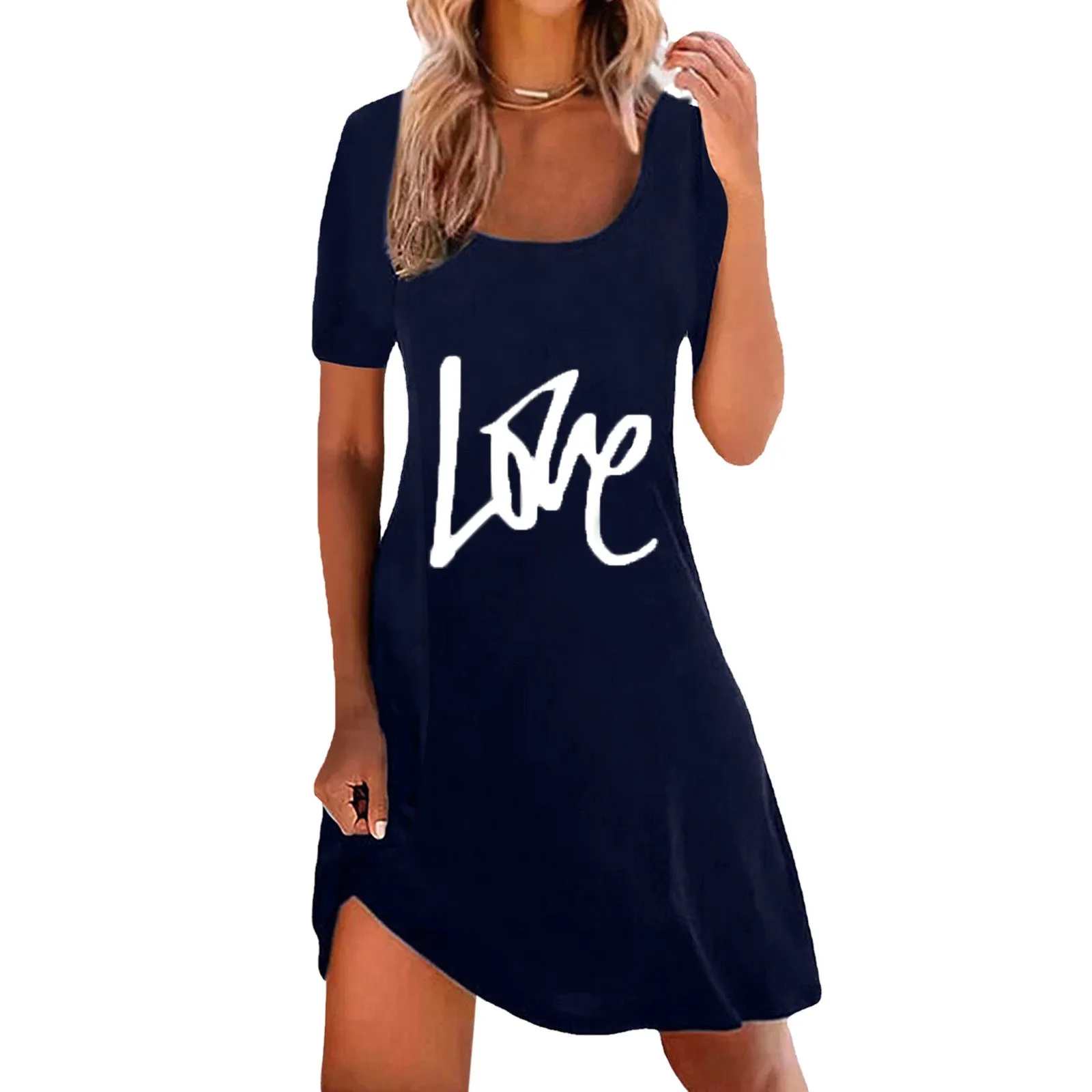

Женское летнее платье с круглым вырезом, коротким рукавом и буквенным принтом