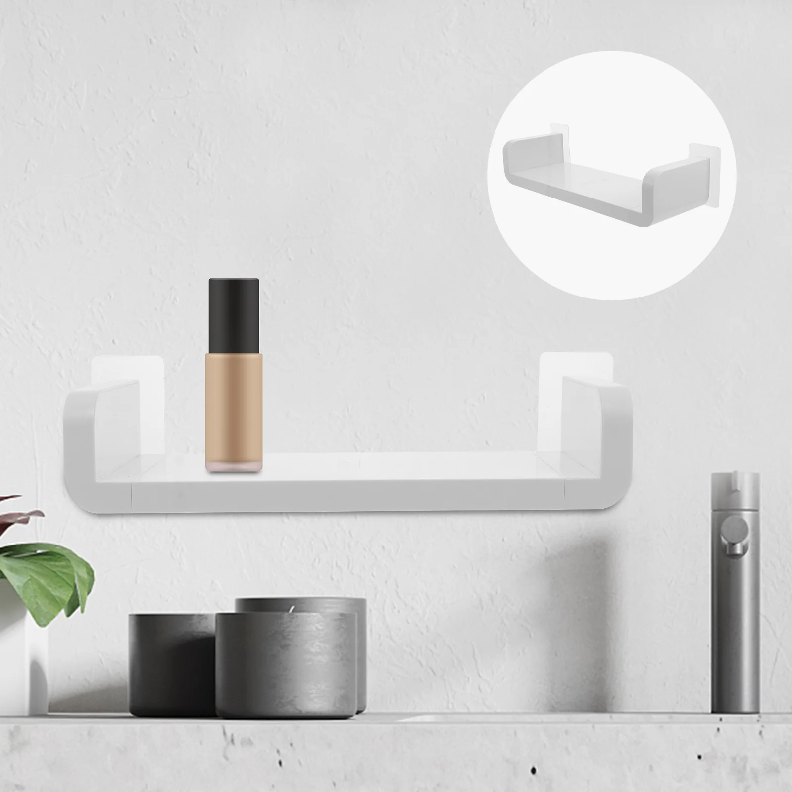 

Bathroom Storage Rack Wall Shelves Punch-free Mounted Multifunction Wall-mounted Household Shelf White Plastic