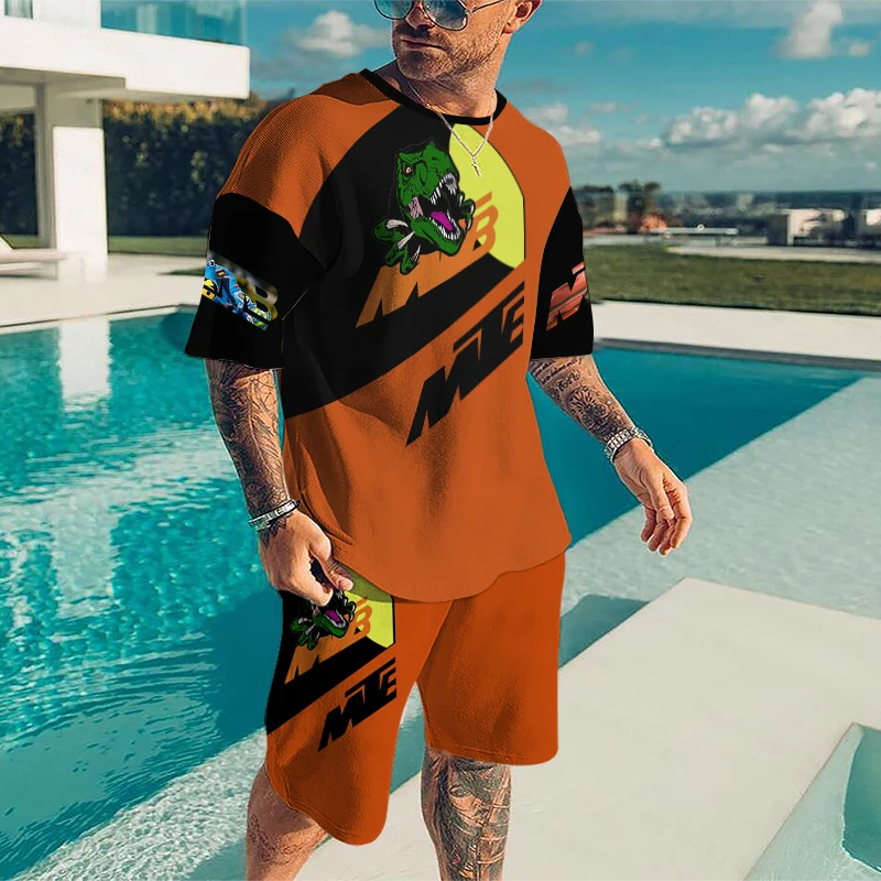 New Men's Tracksuit Suit 2 Piece Sets Fashion Short Sleeve T-shirt  Loose Streetwear Summer Outfits Casual Men Clothing  6XL