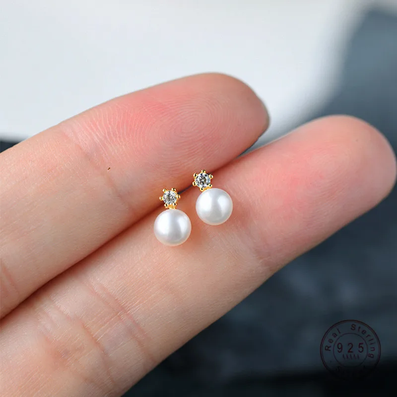 

Guarantee 925 Sterling Silver Simple Crystal Pearl Stud Earrings Women Fashion Charm Anniversary Gift Jewelry