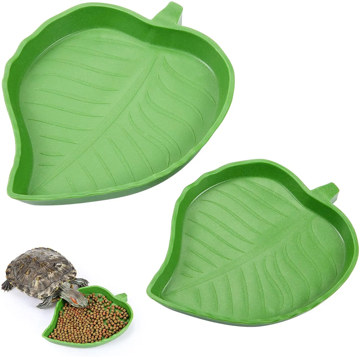 

2 Pack Leaf Shape Reptile Food Water Bowls Plates for Turtle Snake Reptile Pets Drinking and Eating Creative Pet Feeder 2 Sizes