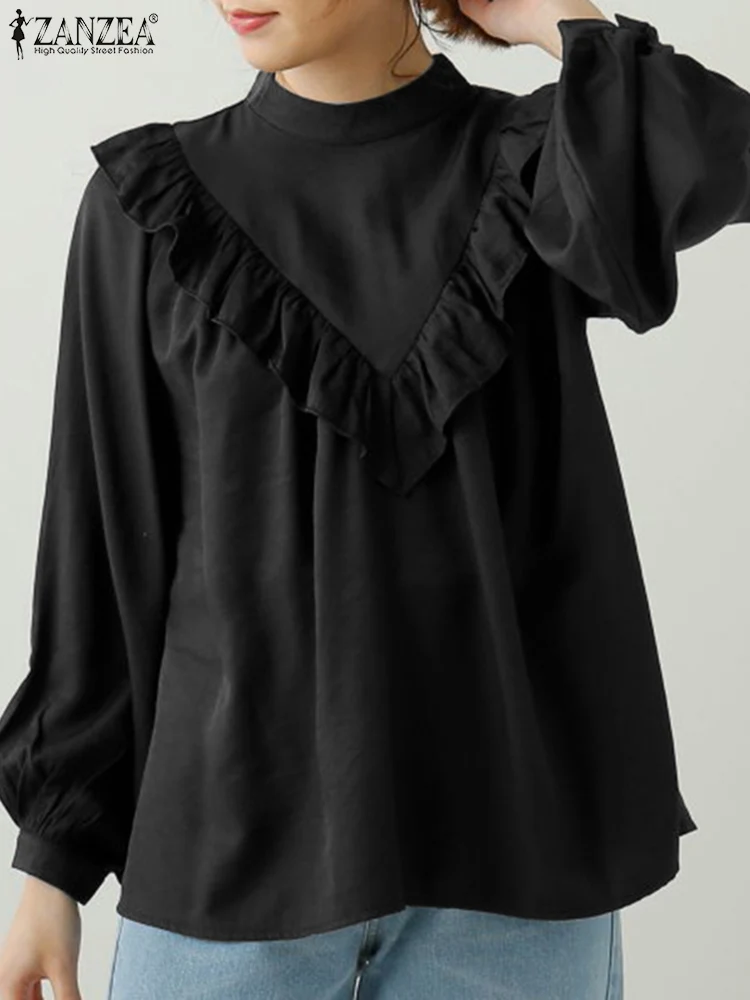 

2022 Spring Holiday White Blusas ZANZEA Fashion Ruffle Blouse Women Elegant Solid Tops Lady Casual OL Long Sleeve Shirt Oversize