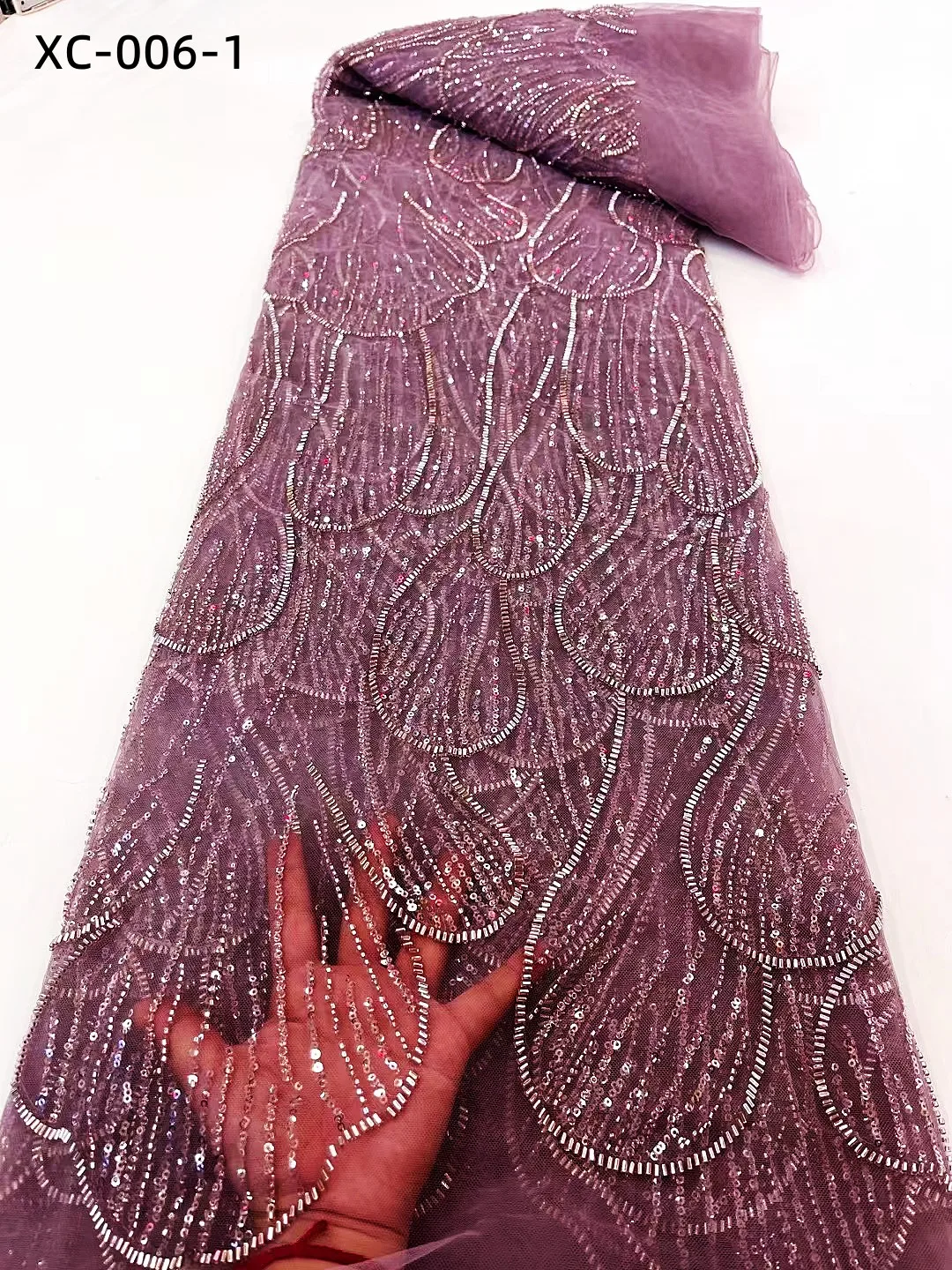 

Африканская кружевная ткань 2023, высококачественное кружево, фиолетовые Роскошные бусины ручной работы, блестки, французская Тюлевая сетчатая кружевная ткань для женских платьев