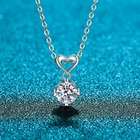 14k white gold vvs1 moissanite necklace women 925 sterling silver heart pendant round brilliant diamonds necklace fine jewelry