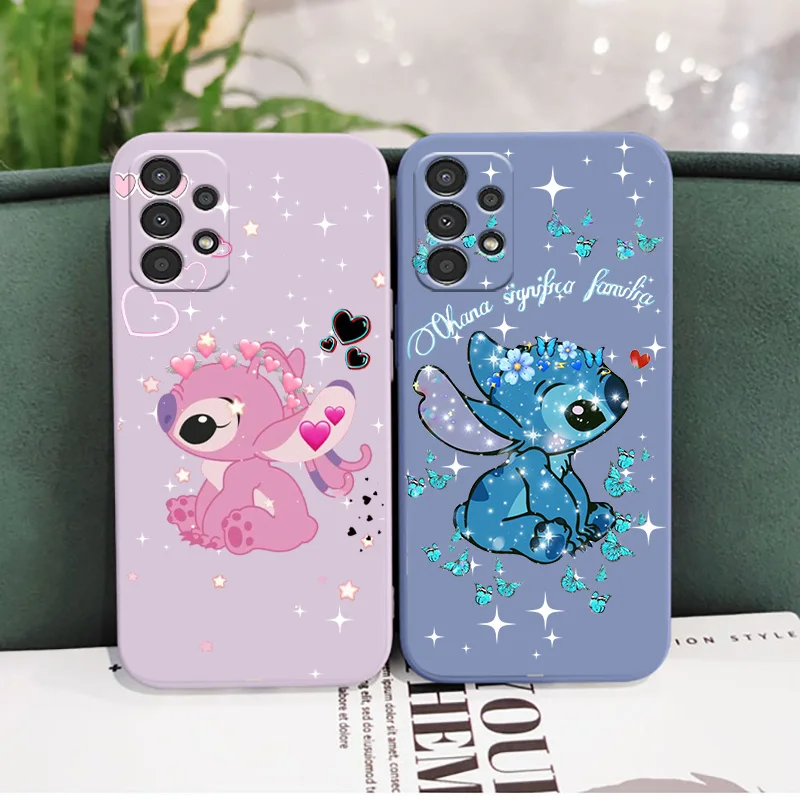 

NEW Cute Stitch Anime Phone Case For Samsung Galaxy A73 A72 A53 A52S A42 A33 A32 A23 A22S A21S F13 Liquid Rope Cover