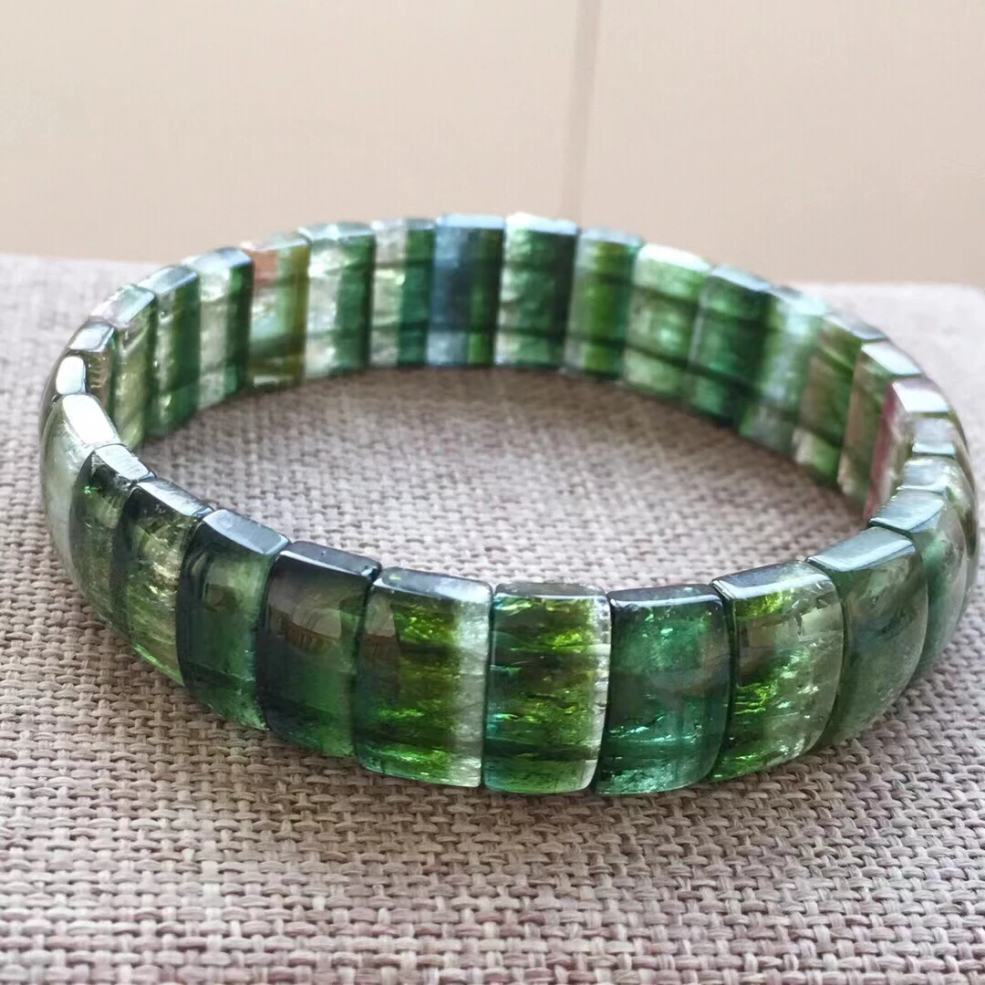 

Natural Green Tourmaline Crystal Bracelet 12.5*8mm Clear Rectangle Beads Women Men Watermelon Green Tourmaline Fashion AAAAAA