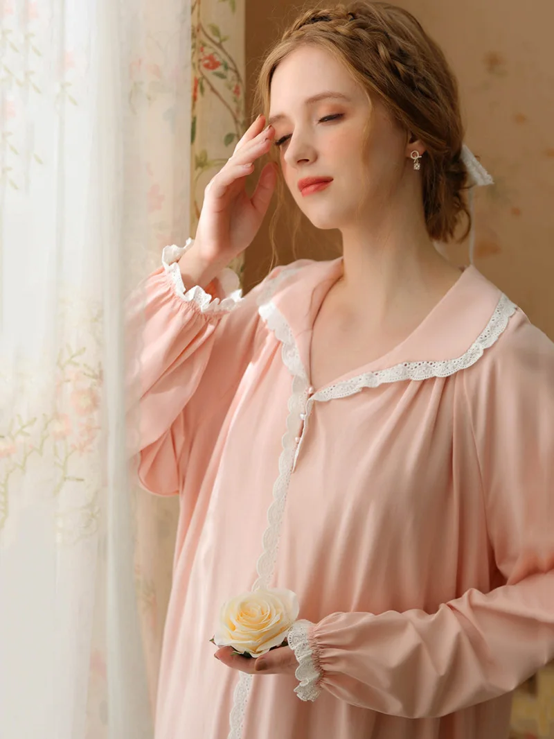 Vintage Princess Nightgown Cotton Long Sleeve Ruffles Women's Spring Autumn Loose Sweet Romantic Victorian Night Dress Sleepwear