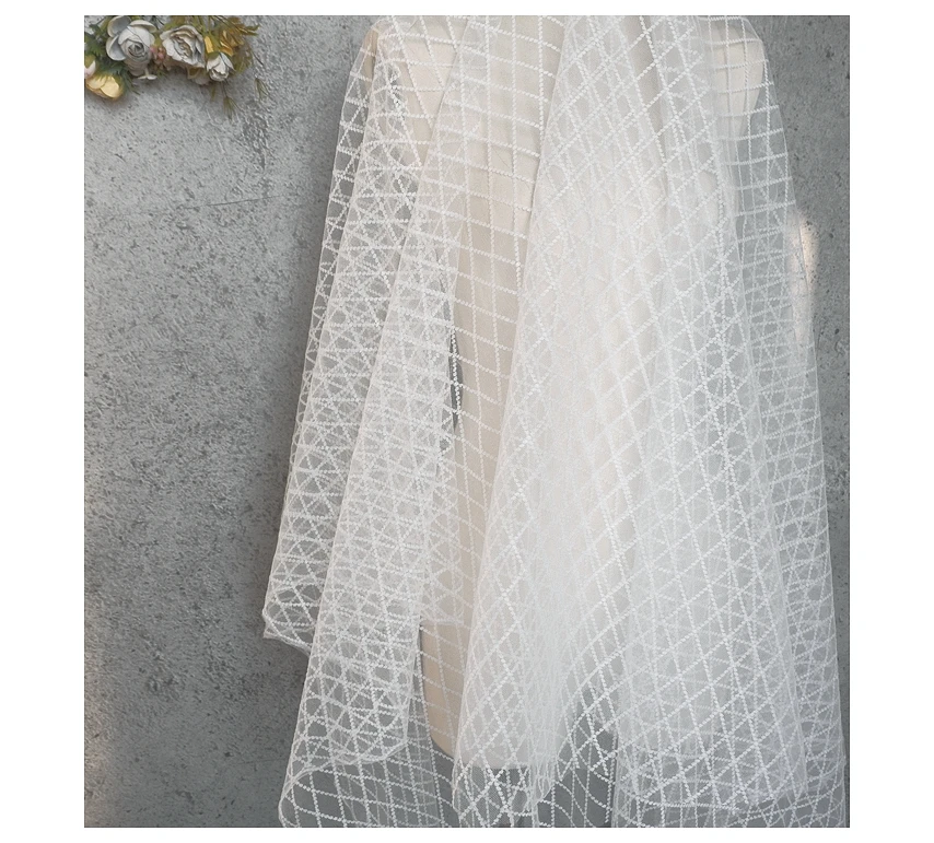 1meter price diamond mesh non-elastic lace fabric DIY wedding dress curtain background decorative |