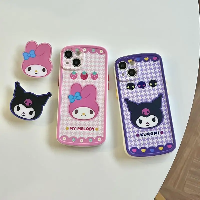 

Милый мультяшный Mymelody Kuromi, клетчатый женский чехол с подставкой для Iphone13 12 Xs Max, ударопрочный, не выцветающий, защитный чехол в подарок