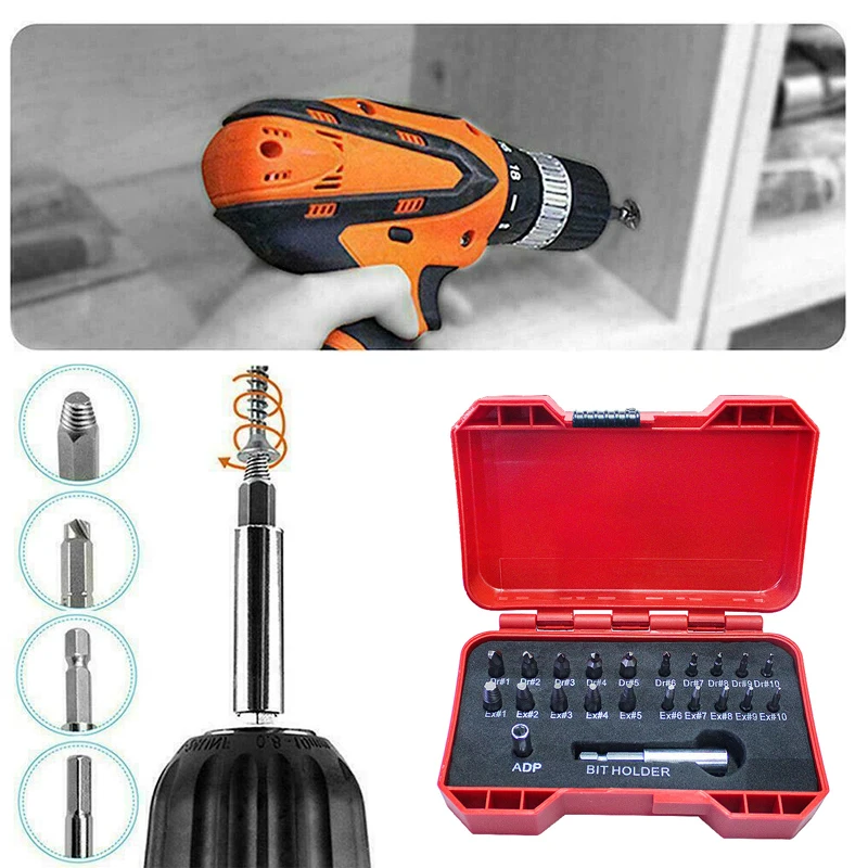 

HOT 22Pcs Damaged Stripped Screw Extractor Drill Bits Guide Set Screwdriver Extractor Remover Remover Bolt Tool Set With Box