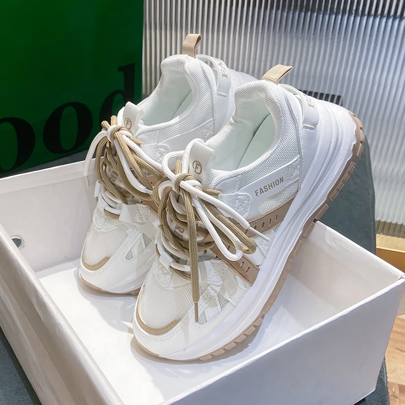 

XIXIYIPIN Fashion Casual Women Vulcanized Shoes Skateboard Lace-up Summer Walking Sneakers Non-slip Solid Woman Chunky Shoes
