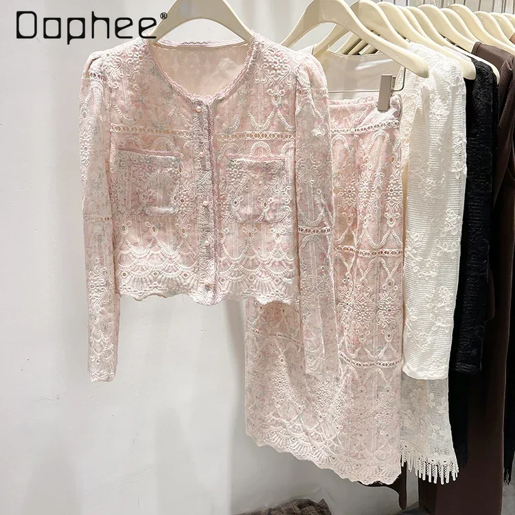 Кружевной цветочный принт Розовый комплект из 2 предметов с круглым вырезом и