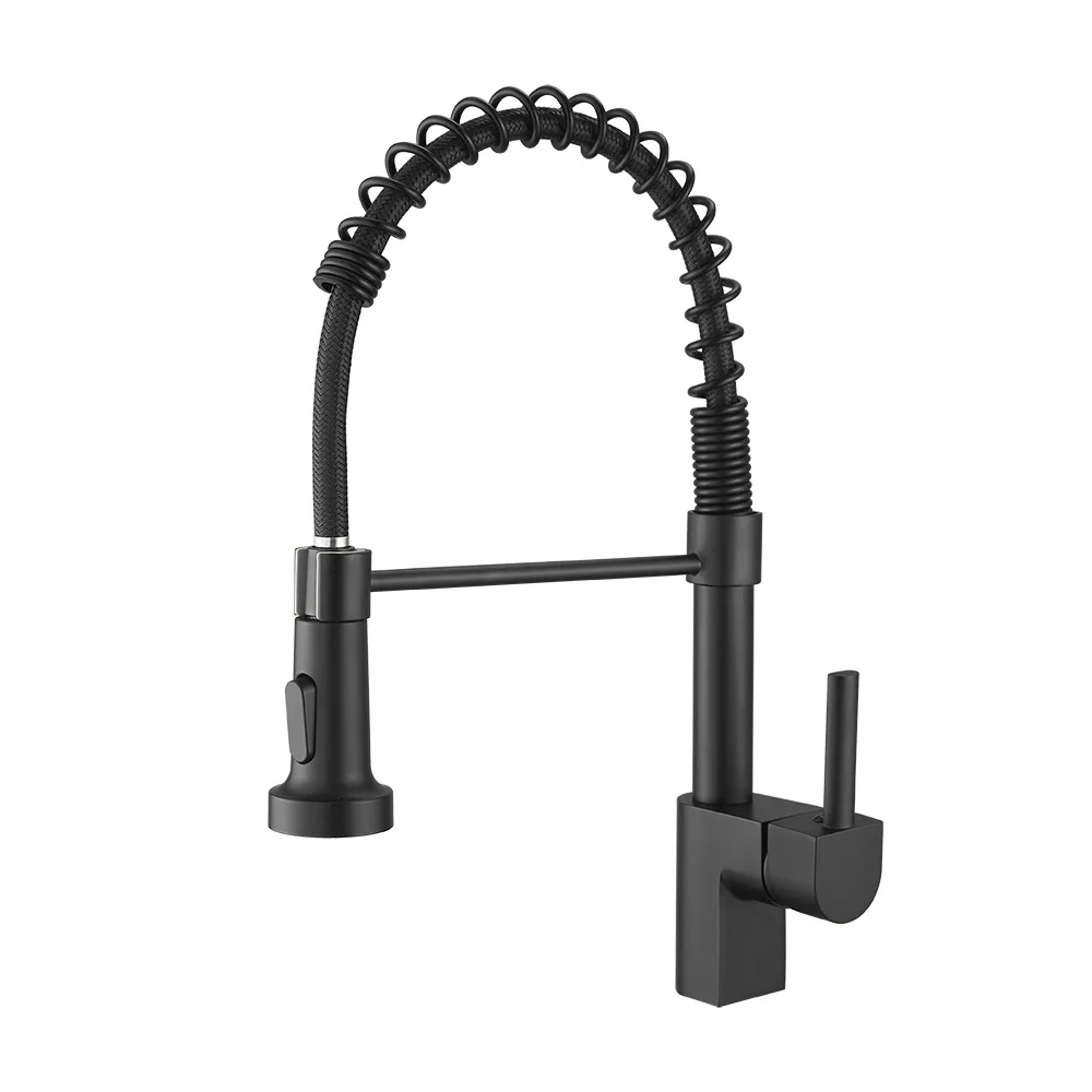 Zwart Geborsteld Lente Pull Down Kitchen Sink Kraan Warm &amp Koud Water Mixer Tap Met Dual Uitloop Deck gemonteerd