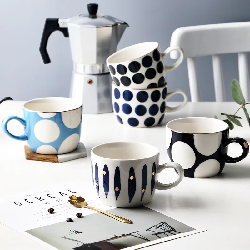 

Hand-painted Ceramic Mug Nordic Style Breakfast Coffee Milk Restaurant Cup Tea Cup Handgrip Anti-scald High Quality Wholesale