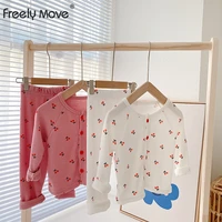 freely move cartoon pajamas suits childrens baby girls spring autumn sleepwear home clothes cotton long pants kids pijamas