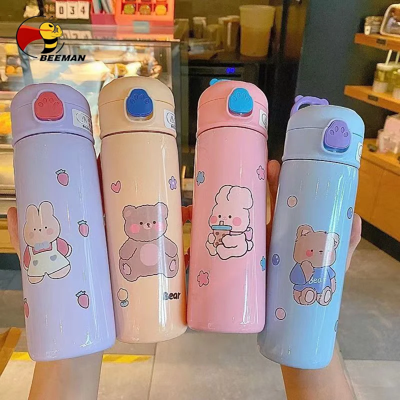 For Children Stainless Steel Water Bottle Girl Vacuum Cup With Straw Coffee Mug Cute Kids Thermo Cup
