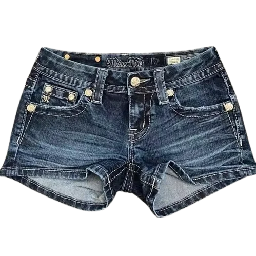 Sweetheart Womens Vintage Denim Shorts Y2K Skirt Harajuku Gothic Pocket Embroidery Retro Blue Baggy Trimmed Mini