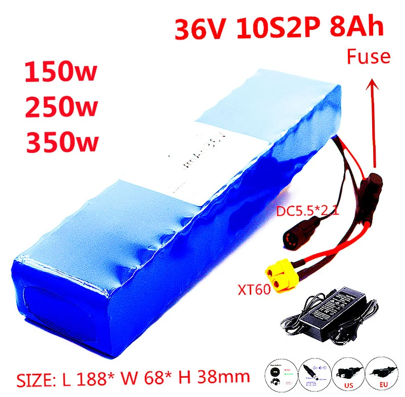 

36V 8Ah 18650 10s2p Lithium Ion Battery Pack 20A BMS Is Suitable for Xiaomijia M365 Pro EBike Bicycle Scooter XT60 + Charger