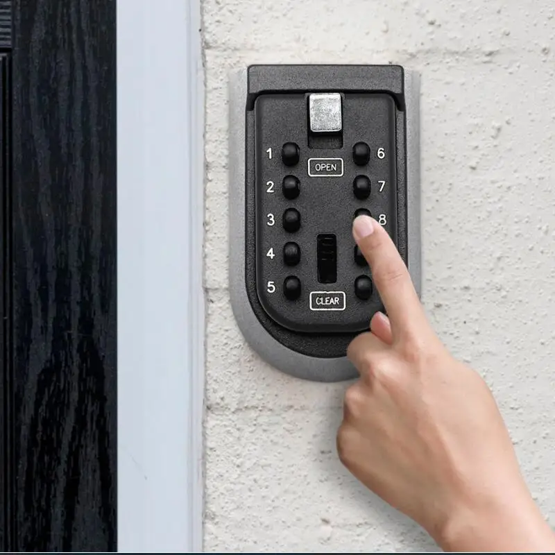 

Wall Mounted Outdoor Key Storage Lock Box 10 Digit Push-Button Combination Password Key Safe Box Resettable Code Key Holder