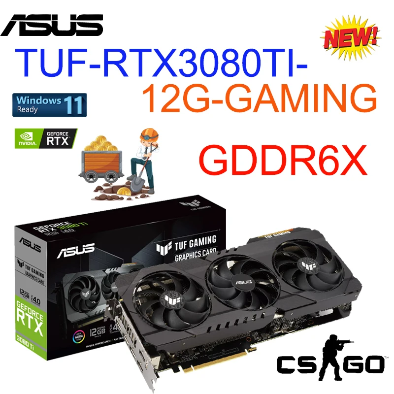 ASUS TUF-RTX3080TI-12G-GAMING 3080 TI-O12G ROG-STRIX-RTX3080TI Graphics Cards GDDR6X 12GB 384 Bit GPU Desktop Placa De Vídeo NEW