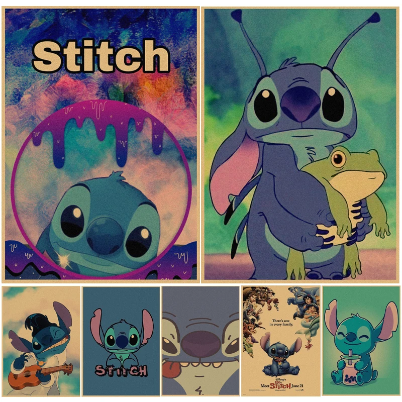 

Disney Stitch Poster Anime Painting Accessories Decoration Kraft Paper Poster Pictures for Wall Kids Art Wall Stickers Bedroom