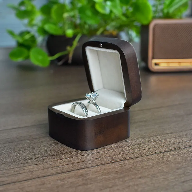 Walnut Wood Jewelry Box Engagement Ceremony Ring Storage Proposal Portable Ring Holder Case Rustic Wedding Ring Box Shop Display