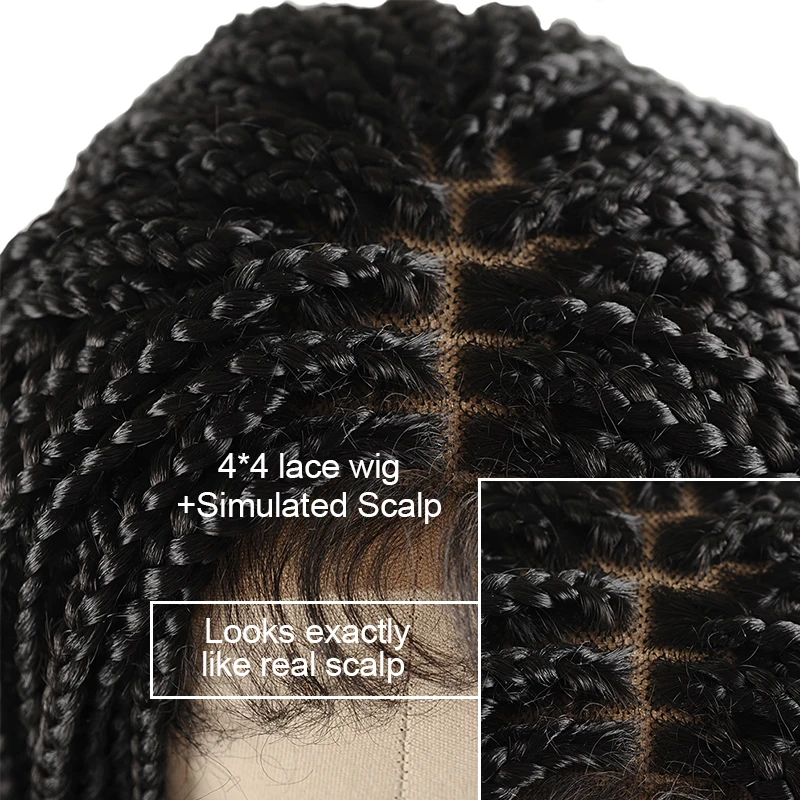 18'' Brown Braided Wigs for Afro Women Ombre Synthetic Lace Front Wig with Body Hair Heat Resistant Fiber 4x4Lace Box Braids Wig