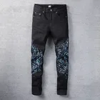 Новинка 2022, модные мужские джинсы-брызги с рисунком, облегающие джинсы с потертостями, мужские джинсы, европейская уличная одежда, мотоциклетные Джинсы, Брюки