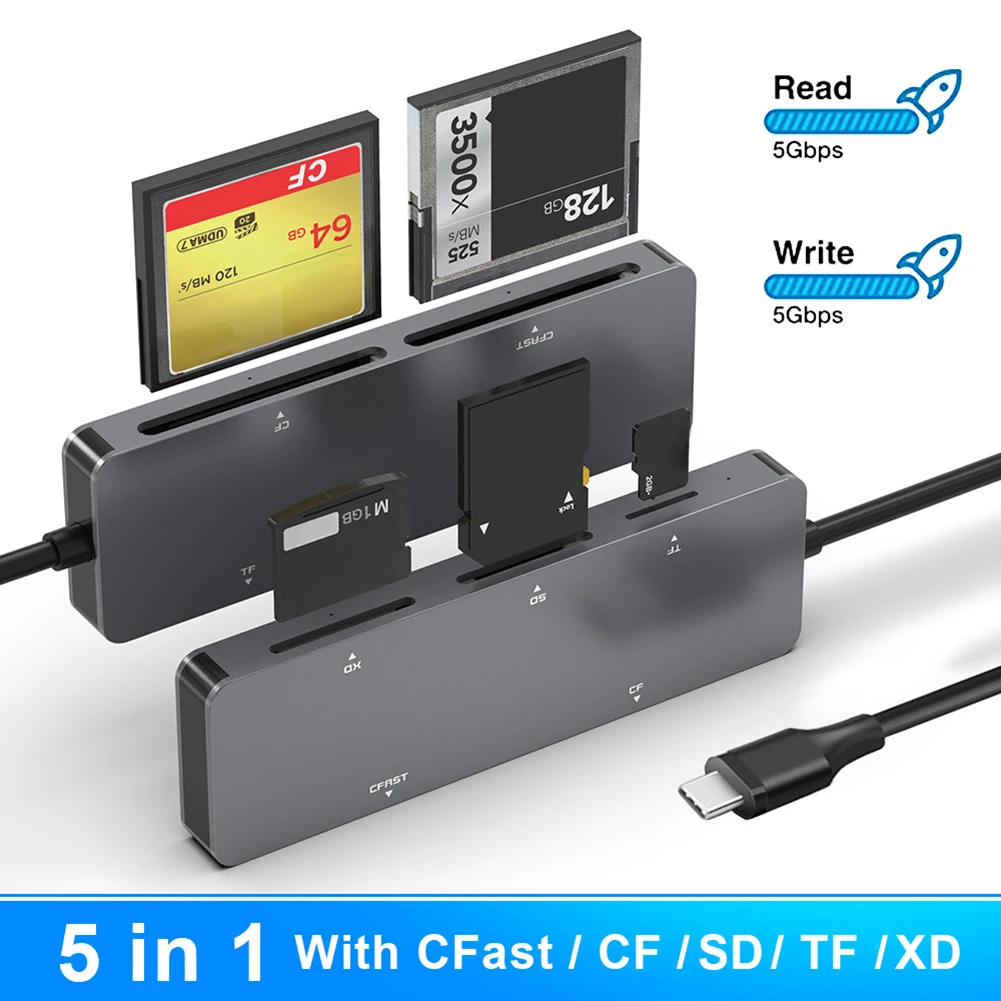 

5 в 1 USB 3,0 USB / Type-C кардридер для CFast/CF/XD/Secure Digital/TF сплиттер адаптер для Windows 10/8/8.1/7 Mac OS X