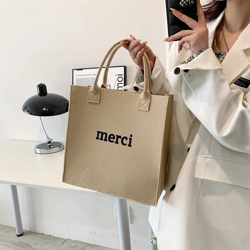 

Women Felt Tote Large Capacity Female Casual Lady Travel Daily Handbag Top-handle Shopping Cosmetic Storage Bag Shoulder Handbag