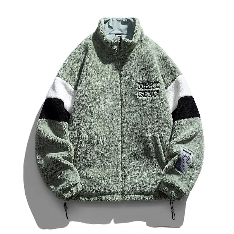 2022 Winter Sherpa Cashmere Jacket Men's Korean Style Stand Collar Loose Fashion Cotton Coat Thickened Warm Casual Jacket