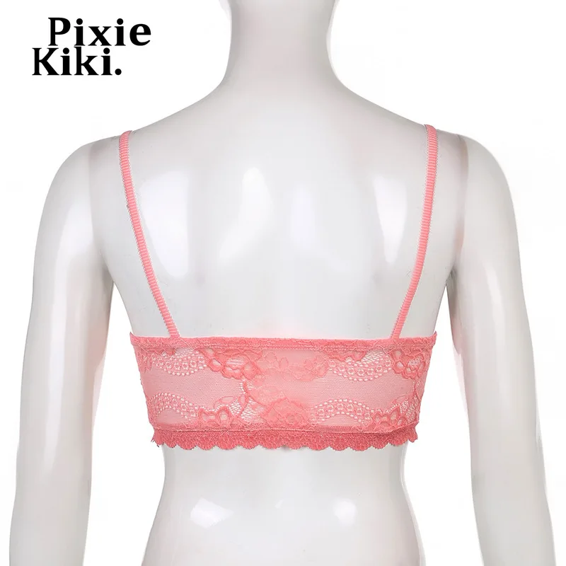 Прозрачные кружевные майки PixieKiki с бантом сексуальные милые короткие топы