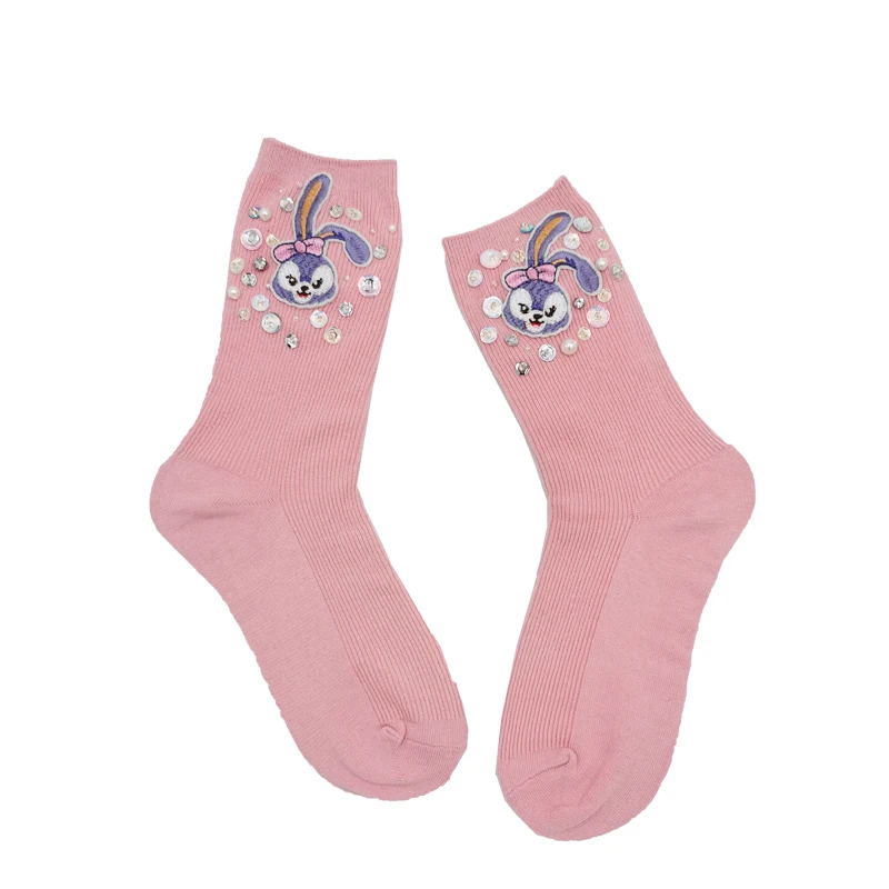 Handmade Beaded Sequins Star Delu Rabbit Candy Mid tube Socks