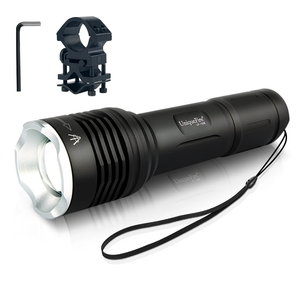 

Uniquefire Mini Flashlight 1506-XPE Optional Color Zoom 3 Modes Adjustable Torch+QQ07 Scope Mount Waterproof for Hunting Camping