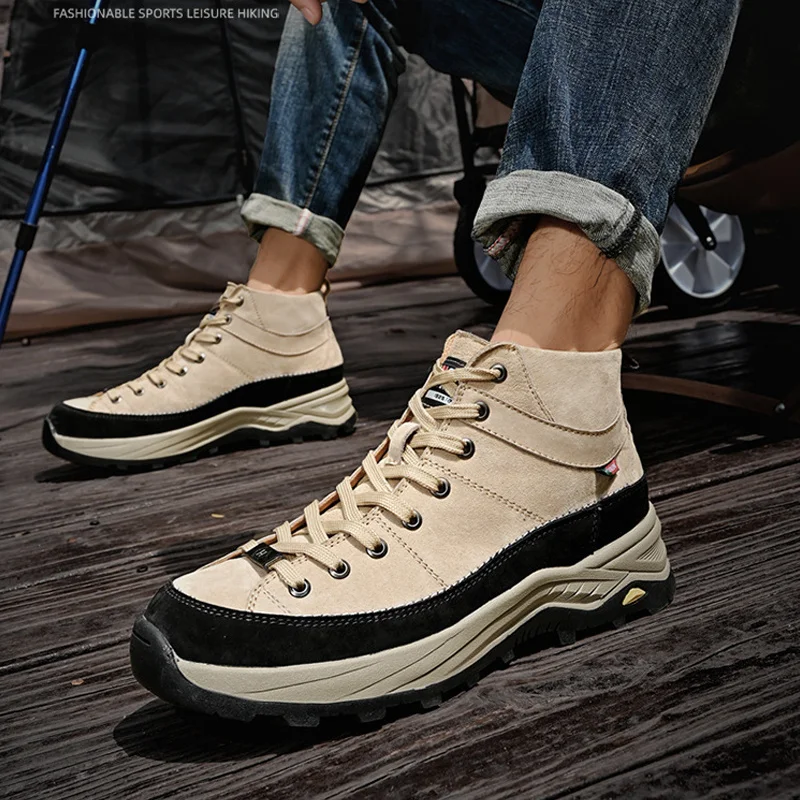 SALUDAS Men Leather Boots Outdoor Camping Travel Hiking Shoes Waterproof Winter Boots Fashion Luxury Casual Sneakers Male