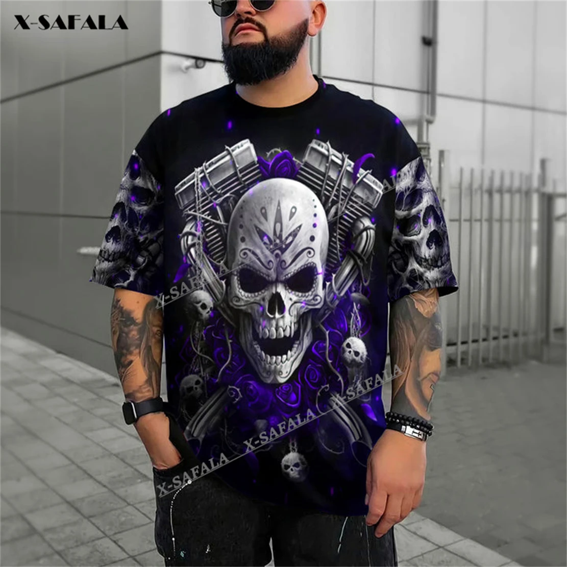 

Violet Ghost Rider Skull 3D Printed T-Shirts Tops Tees Short Sleeve Casual Milk Fibe Better Cotton O Collared Summer