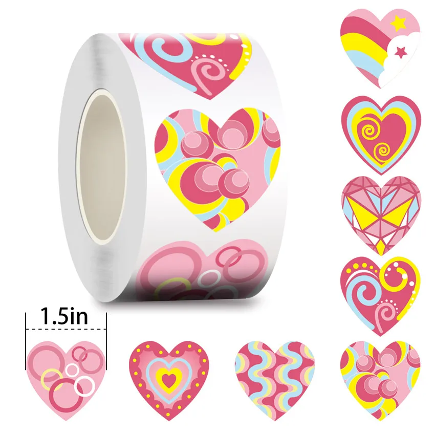 

500pcs 1.5inch Love Heart Sticker Label for Valentine's Day Gift box Decoration Envelope Sealing Wedding Party Decor Sticker