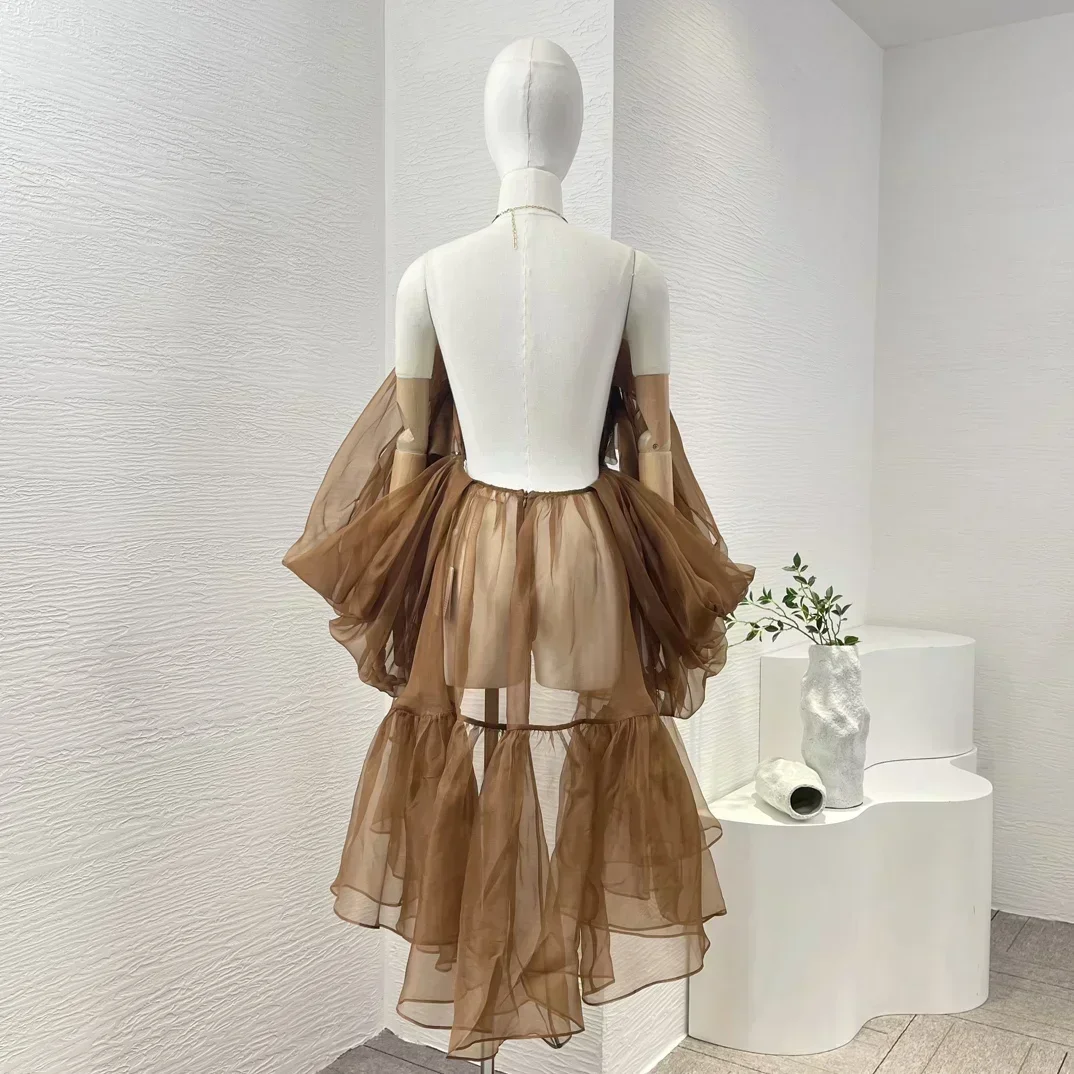 2024 кофейно-коричневый цвет высококачественные асимметричные блузки с лямкой на