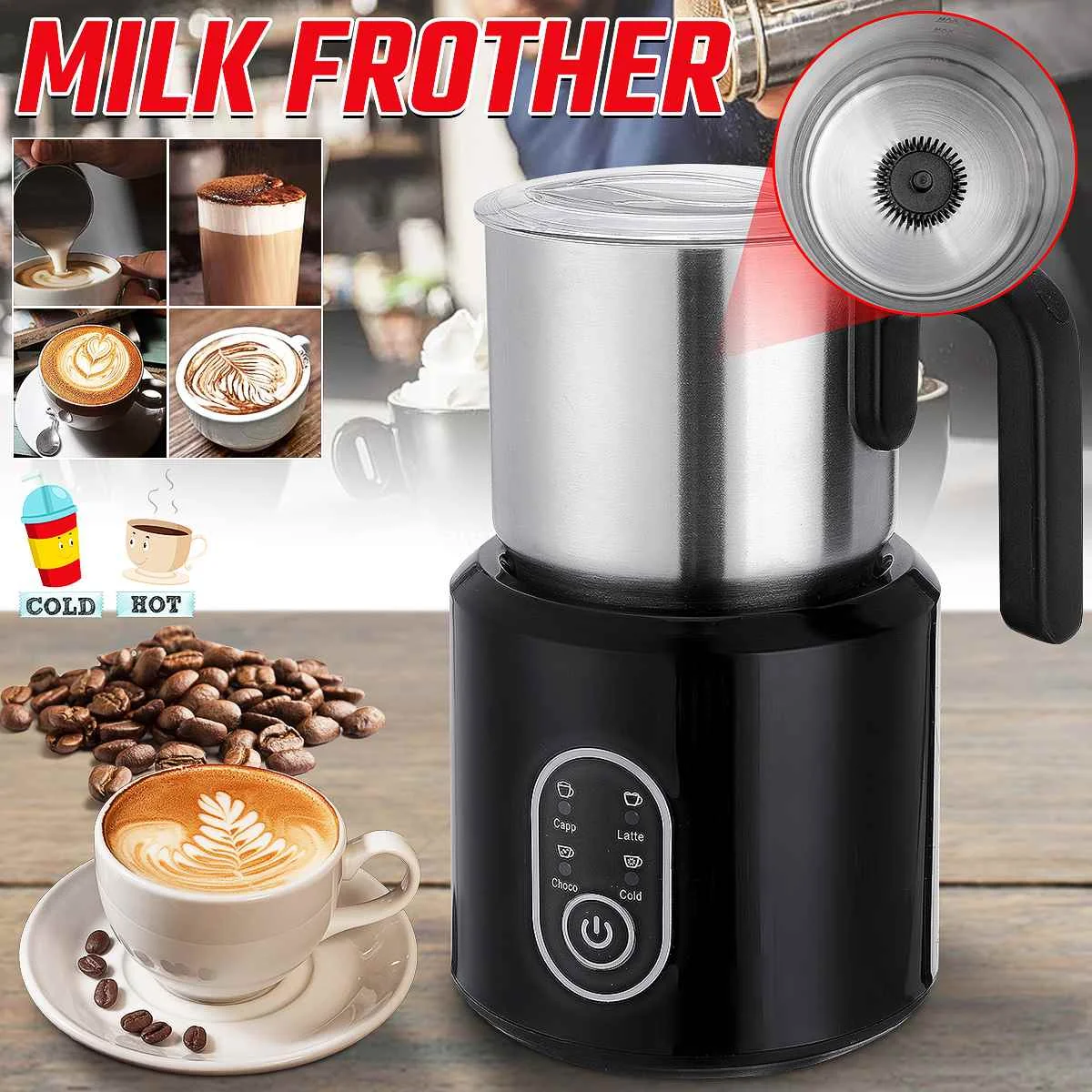 

Detachable Electric Milk Frother Automatic Milk Frother Milk Steamer Make Latte Cappuccino Macchiato Hot/Cold Milk Foam For Home