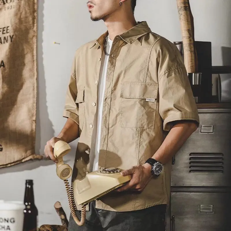 EUOW American Summer Short-Sleeved Safari Style Men Shirt Loose Trendy Handsome Jacket Tide Brand Casual Street Boys Clothing