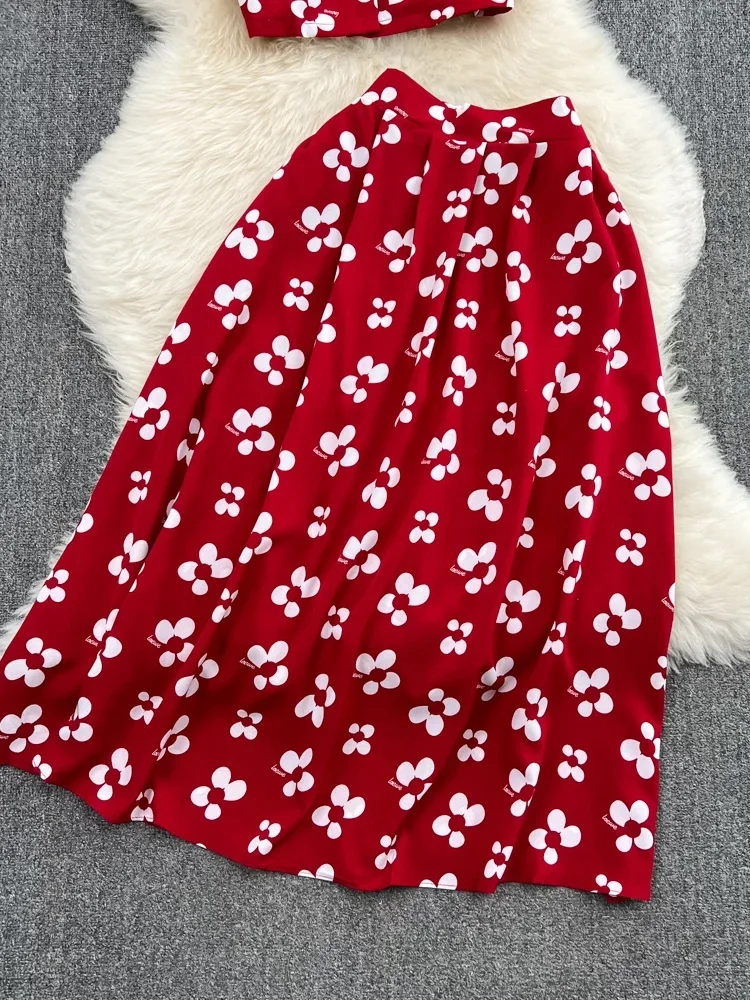 Летний женский костюм из двух предметов с принтом винтажный однобортный топ