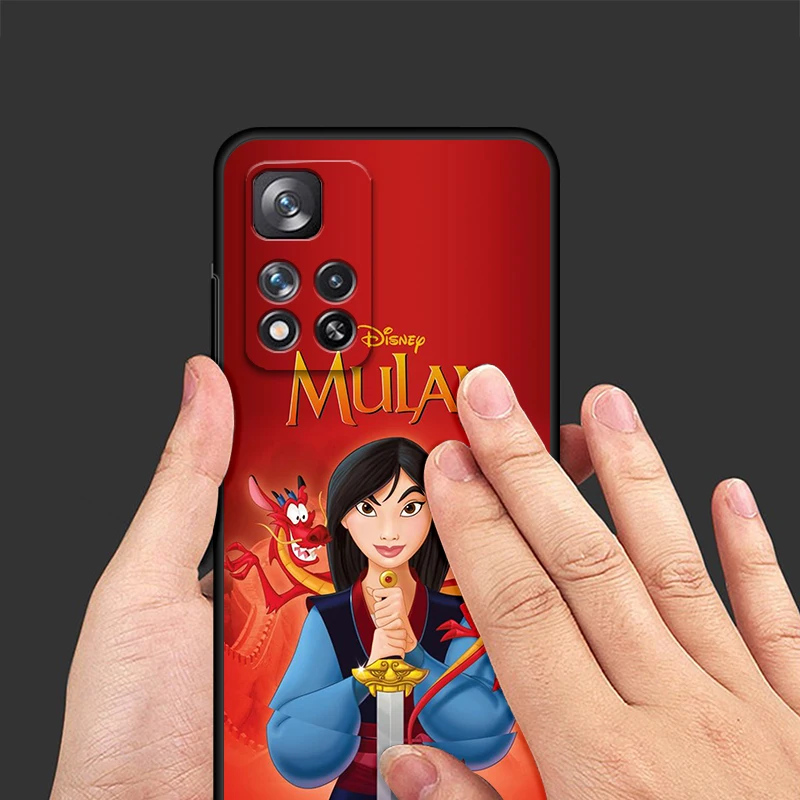 Мягкий ударопрочный черный чехол для телефона Disney Mulan Princess Xiaomi Redmi 12 9C 9 Note 13 11S 11 10