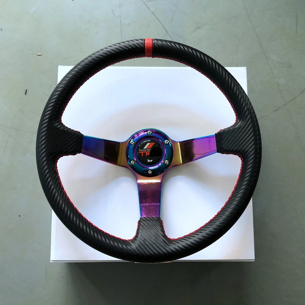 

TRD JDM Racing Steering Wheel 14Inch Carbon Drift Rally Deep Chrome Steering Wheel Car Accessories For Honda Toyota Citroen VW